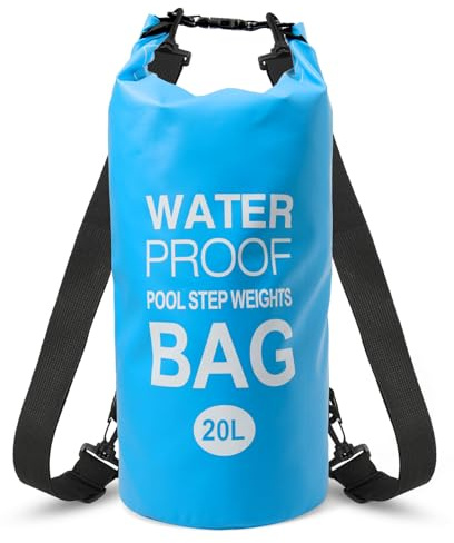 Yeabett wasserdichter Dry Bag, 20L wasserdichte Strandtasche mit verstellbarem Schultergurt, Dry Bag zum Schwimmen, Camping, Kajakfahren, Strand, (Hellblau)