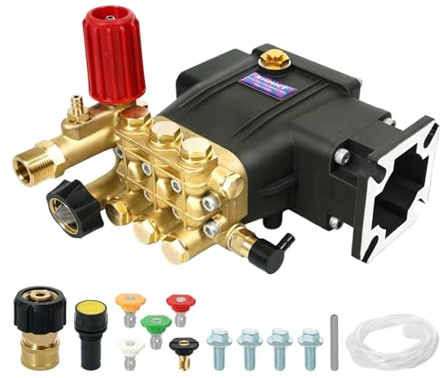 Pompe de nettoyeur haute pression, piston triplex horizontal de 1,9 cm, 3300 psi, 3 GPM, kit de pompes de rechange pour nettoyeur haute pression avec 5 buses