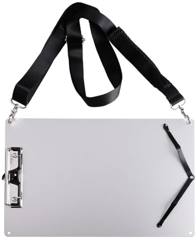 Aupawdy Klemmbrett A4,Aluminium Klemmbrett mit 160 cm Verstellbarem Schultergurt,Klemmbrettmappe Ideal für Werkstätten, Baustellen, Geschäftsreisen und Reisen,Silber(33,5x24cm)