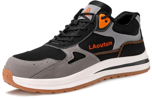 LAoutun Safety Trainers Men Steel Toe Cap Trainers CE Certified Protective Safety Shoes Comfy Work Industrial Sneakers Puncture Proof Construction Boots Breathable Lightweight Work Shoes for Men