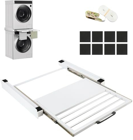 Jaxguom 2X Zwischenbaurahmen für Trockner und Waschmaschine, Zwischenbausatz mit Auszug als Ablage für Waschmaschinen und Trockner | Zwischeneinbausatz für Waschküche | Passend für 60x60 cm Geräte