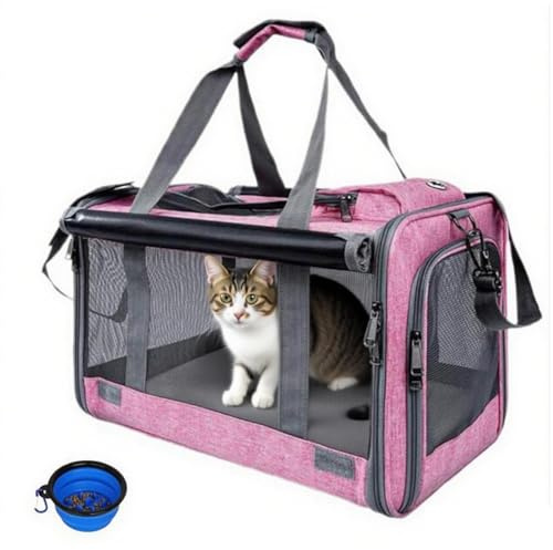 SHJOEE Transportbox für Hund Katze Faltbar Hundebox Atmungsaktiv Hundetasche Oxford Reisetasche für große Katzen und Welpen Outdoor Haustiertransportbox für Auto,Zug,Tierarzt,Reisen,Zuhause
