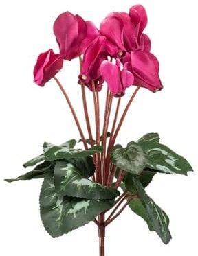 FloristryWarehouse Cespuglio ciclamino in finta seta, 8 teste di fiori con foglie, 30 cm, rosa acceso