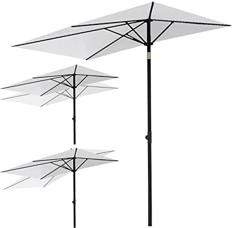 Sombrilla de patio ajustable, pequeña sombrilla rectangular para exteriores con protección UPF 50+, parasol plegable para jardín, balcón, piscina y terraza (color: blanco)