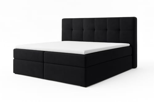 A&J MöbelLand Boxspringbett 180x200 mit Bettkasten und Lattenrost – REF, Bett mit Matratze H4 und Stauraum in Schwarz