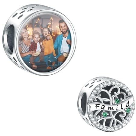 NINGAN personalisierte Foto Charm Familie Mutter Schwester Tochter Schildkröte Fußabdrücke Liebe Glückliches Anhänger 925 Sterling Silber Charms Fit Armbänder/Halskette Perlen Schmuck für Frauen