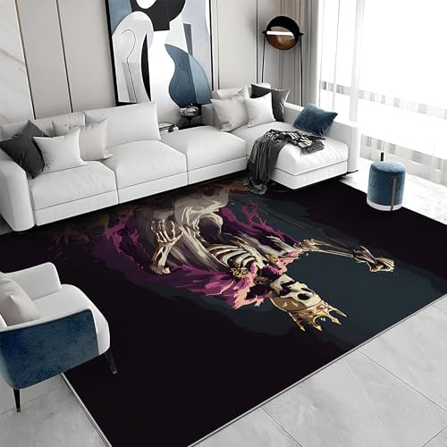 buyluhn Großer waschbarer Kurzflor-Teppich 200x300 - Totenkopf Schwarz Violett Teppiche - Horror Dünn Saugfähig Vielseitig Carpet für Wohnzimmer Schlafzimmer Oder Als Bettvorlege S&1254