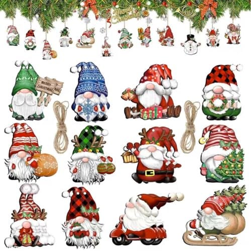 24 Stück Holz Weihnachten Anhänger,Mini Zwerg Weihnachtsdeko Anhänger,Weihnachten Deko,Weihnachtsbaumschmuck für Partydekoration Geschenke,Weihnachtsanhänger