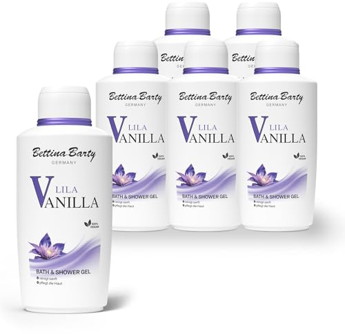 Bettina Barty Lila Vanilla Bath & Shower Gel 6 x 500 ml – Duschgel mit pudrig-blumigem Duft – Feuchtigkeitsspendende Pflege für alle Hauttypen