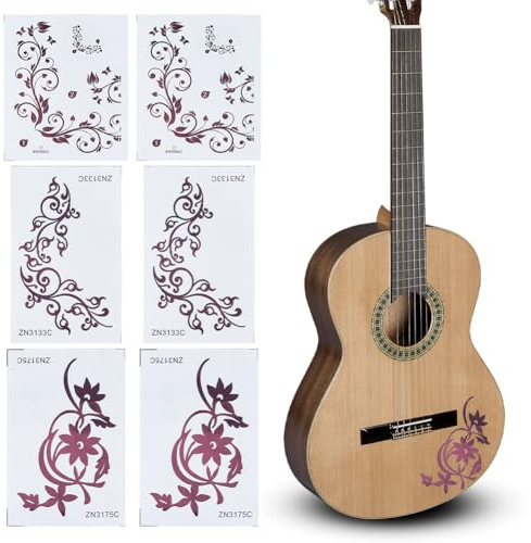 SUPERFINDINGS 6 Blatt 3 Designs Gitarren Schlagbrettaufkleber PVC Selbstklebend Blumenmuster Abnehmbare Gitarren Panel Aufkleber Inlay Aufkleber Bundmarkierungen Für Gitarren