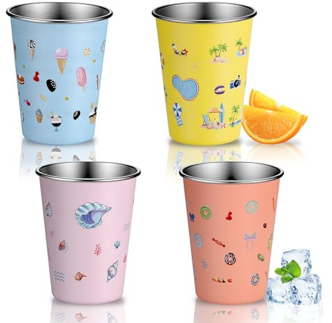 TranRantic Edelstahl Kinderbecher, 4er Set Trinkbecher Edelstahlbecher für Kinder Jungen Mädchen, 350 ml Robuste Kinder Becher für Picknick Familien