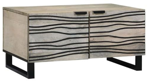 sephironlbb Moderner Couchtisch Beige und Schwarz 80x50x40 cm, Massivholz Akazie, rechteckig, für Wohnzimmer und Büro