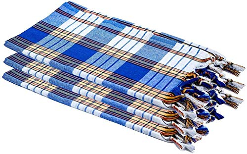 Carenesse Hamamtuch Classic 3er Set 80 x 170 cm I Hamam Handtücher 100% Baumwolle I 3X saugfähiges & schnell trocknendes Pestemal blau kariert I Kompaktes Hamam Strandtuch/Saunahandtuch Bundle