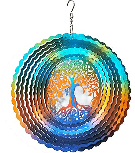 FONMY Stainless Steel Wind Spinner Worth Gifts Indoor Outdoor Garden Decoration Crafts Ornaments 12Inch Multi Color Life Tree Wind Spinners