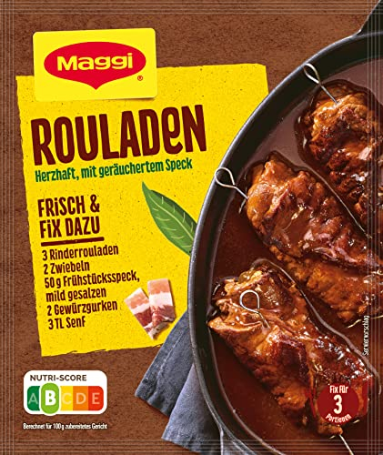 MAGGI Fix für Rouladen, Rinderrouladen mit Speck und Bratensoße, 1er Pack (1 x 33g)