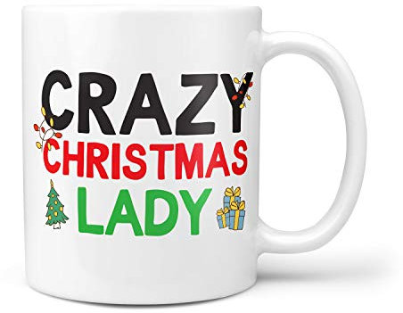 TeHe Gifts Crazy Christmas Lady Mug - GIF for Her for Someone Who Loves Christmas Xmas Woman Secret Santa Under 10 Pounds Idea Family Gifts