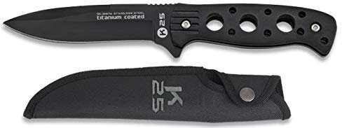 K25 K25-31574 - Cuchillo Supervivencia. Mango de Aluminio. Funda de Nylon. Hoja:12cm - Herramienta para Caza, Pesca, Camping, Outdoor, Supervivencia y Bushcraft