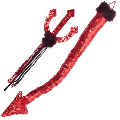 Red & Black Polyester Pitchfork and Tail Kit (21) - 2-Pack - Perfect for Halloween and Costume Parties