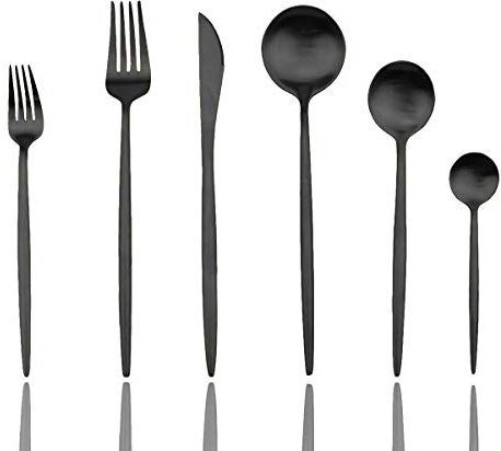 JASHII Luxuriöses schwarzes Besteck-Set, Silbergeschirr-Set, 24-teilig, elegant, niedlich, 18/10 Edelstahl, Besteck-Set für Essen, Zuhause, Küche, Service Sets für 4 Personen, spülmaschinenfest