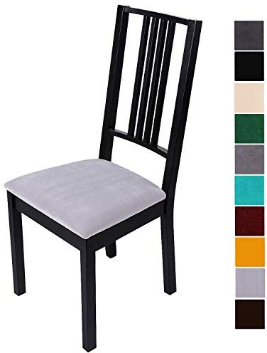 Homaxy Stuhlbezug Sitzfläche Samt Weich Sitzbezug Stuhl Stretch-sitzbezüge für Esszimmerstühle Abwaschbar Schonbezug Hussen für Stühle- 6er Set, Hellgrau