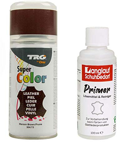 Lederfarbspray 150ml Lederfarbe + Primer & Lederreiniger 100ml für Glattleder | Spray für Schuhe, Kunstleder & Stoffe, starke Deckkraft, viele Farben inkl. Metallic (kastanienbraun 304/73)