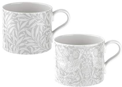 Spode PUMA8726-XG William Morris Strawberry Thief and Willow Bough Mugs, Set of 2, Ceramic, Grey
