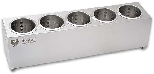 Beeketal 'BBK-5' Profi Gastro Besteckbehälter aus Edelstahl poliert inkl. 5 Köcher einreihig, entnehmbare Besteck Köcher, Oberfläche leicht abgeschrägt - Abmessung (L/B/H): ca. 625 x 150 x 185 mm