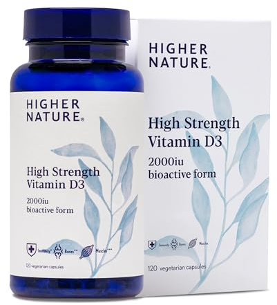 Higher Nature High Strength Vitamin D3 2000iu - 120 Capsules | Immune System Support, Bone & Muscle Support, Vegetarian Friendly