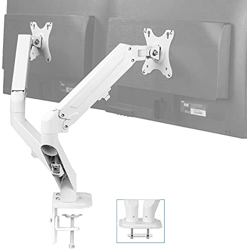 VIVO Articulating Dual 17 to 27 Inch Pneumatic Spring Arm Clamp Mount for 2 Monitor Screens with Max VESA 100 x 100, White (STAND-V102OW)