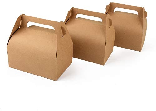 ewtshop® 24 Cupcakeboxen, Geschenkboxen aus braunem Kraftpapier mit Henkel, 14x9x13,5 cm