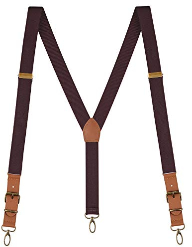 Buyless Fashion Leder-Hosenträger für Herren - 48 elastische verstellbare Träger 1 - Y-Rücken mit Metallhaken - 5139-Brown