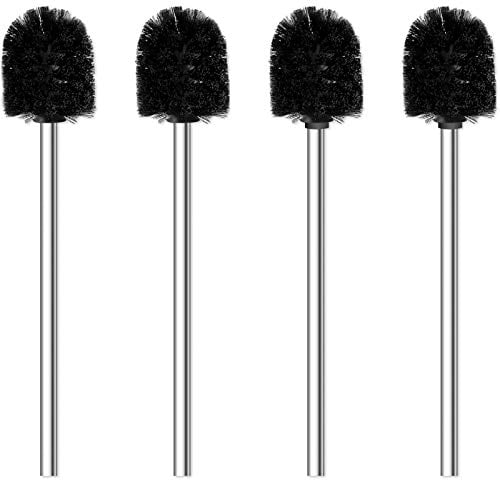 Toilet Brush, 4PCS Toilet Brushes with Stainless Steel Handle, Standing Stainless Steel Toilet Brushes for Bathroom Toilet-Ergonomic, Elegant,Durable (Black)