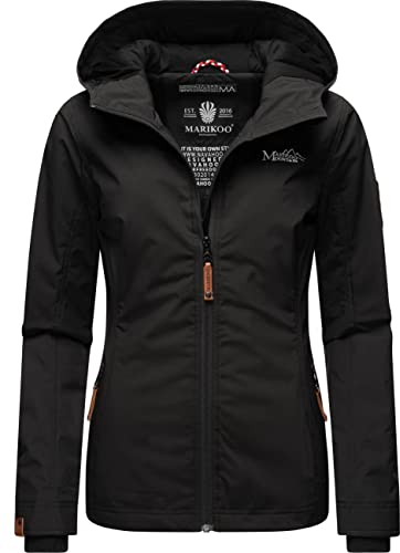 MARIKOO leicht gefütterte Damen Übergangsjacke kurz Outdoor-Jacke mit Jersey-Innenfutter und großer Kapuze Brombeere Black Gr. L