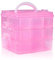 SacJkt Craft Storage Box, Compartments Divider Organizer, 3 Layers 18 Compartments Transparent Detachable Storage Box with Handle for Crafts, Jewelry, Toy, Sewing Accessories (Pink)