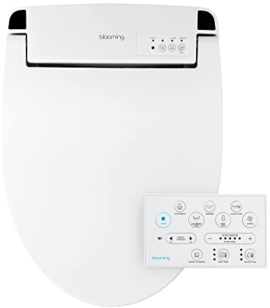 Blooming NB-R1260E Bidet Toilet Seat - Smart Toilet Seat with Stainless Steel Nozzle, Warm Water, Dryer, Heated Seat, Sittable Lid, LED Nightlight - White - Elongated - Attachment with Remote Control