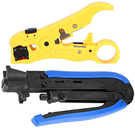 Tyenaza 2 Piezas Herramienta de Conectores Coaxiales, Kit de Crimpadora de Cable Coaxial, Herramienta Universal de Desmontaje y Corte Conectores Coaxiales ed Cable de CompresióN de Pelacables