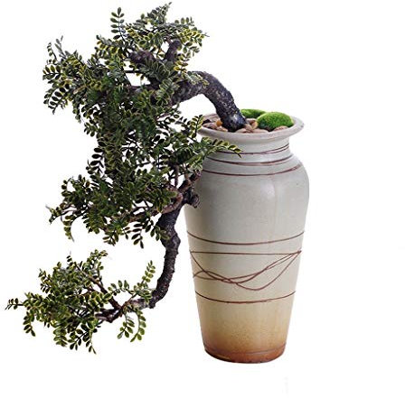 XXXXW Handgefertigt Realistische Faux Cedar Bonsai-Baum, Zimmerpflanze, weißer Keramik-Blumentopf, Kiesel, gepolsterter Boden, über 1 Meter hoch, (H39cm) Bonsai Künstlich