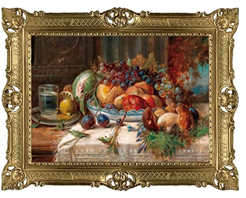 LN Wunderschönes Gemälde 90x70 cm Künstler H. Zatzka - Stillleben Obstkorb Bild Bilder Barock Rahmen Antik Repro Renaissance 58B
