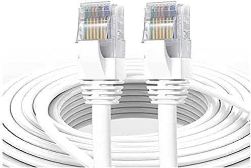 Elfcam® - 15m Cat7 RJ45 Cable de Red Ethernet, LAN/WLAN Cat 7 Par Trenzado Blindado SFTP 100% Cobre, Cable Redondo, Blanco (15M)