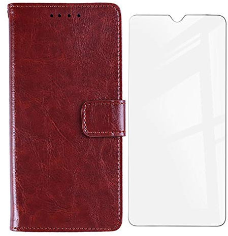 KJYF Hülle Für Gigaset GS4 Senior (6.3) Standfunktion Case + Schutzfolie 9H Härte, Flip Handyhülle PU-Leder Tasche Flip Schutzhülle Cover Für Gigaset GS4 Senior - Brown