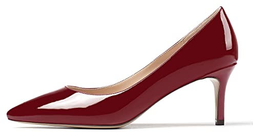 EDEFS Damen 6,5 cm Mittel Absatz Pumps Mode Spitzer Zehen Pumps Abend Party Schuhe Lack Burgund Größe EU43