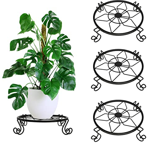 Soportes de metal para macetas de flores, paquete de 3 soportes resistentes para macetas para interiores y exteriores, hierro inoxidable, contenedor redondo para jardineras, paquete de 3 (23 cm)