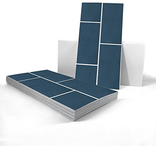 Alwayspon Vinyl-Bodenfliesen-Aufkleber, rutschfeste selbstklebende Rückseite, Fliesenaufkleber für Küche, Badezimmer, selbstklebend, abziehen und aufkleben, PVC Denimblau, 30 x 15 cm, 24 Stück
