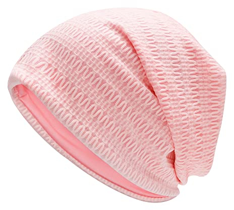 ZLYC Summer Long Slouch Beanie Leicht Weich Jersey Mütze für Damen und Herren(Motiv Rosa)