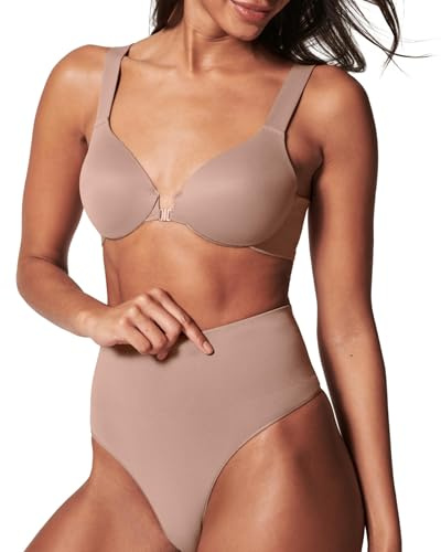 SPANX SPANXshape ExtraOrdinary Thong - Sculpting with Compression - Women's Shapewear Underwear - Recycled Nylon Fabric Blend - Cafe Au Lait - Medium