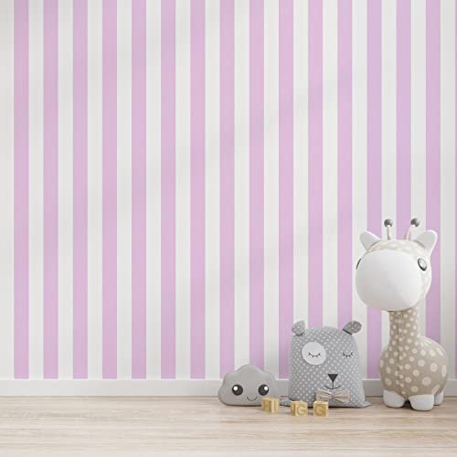 TADESSI WTD M1-No.767 Papier peint non-tissé pour chambre d'enfant Motif rayures Rose/blanc