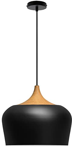 1 Light Ceiling Pendant Light Black Lamp Shade Wood Effect Fitting, Modern Kitchen Island Lights H3024
