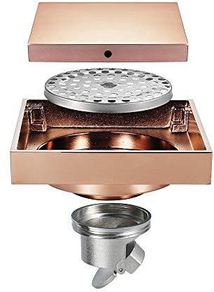 Boyuan Desagüe de Piso Latón Invisible Canaleta de Ducha Cuadrado 10x10cm Desagüe de Ducha Oro Rosa Desague Ducha con Tapa de Drenaje, Filtro, NúCleo Desodorante de Acero Inoxidable