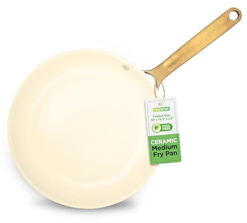 NutriChef 10 Medium Ceramic Fry Pan - Non-Stick Ceramic Coated Skillet with Stylish Titanium Handle, Durable, Easy to Clean, Professional Cookware