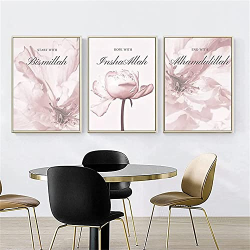 Islamische Wandbilder,Islamisch Blumen Wandbilder, Kunst Bilder,muslimische Wandkunst Druck Bilder,Moderne Bilder Wohnzimmer Rahmenlos (50x70cm*3)…